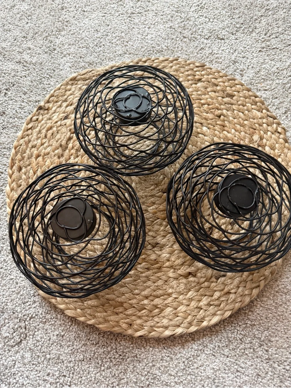 (3) Black Wire Nest Tealight Candle Holders - Home Accents